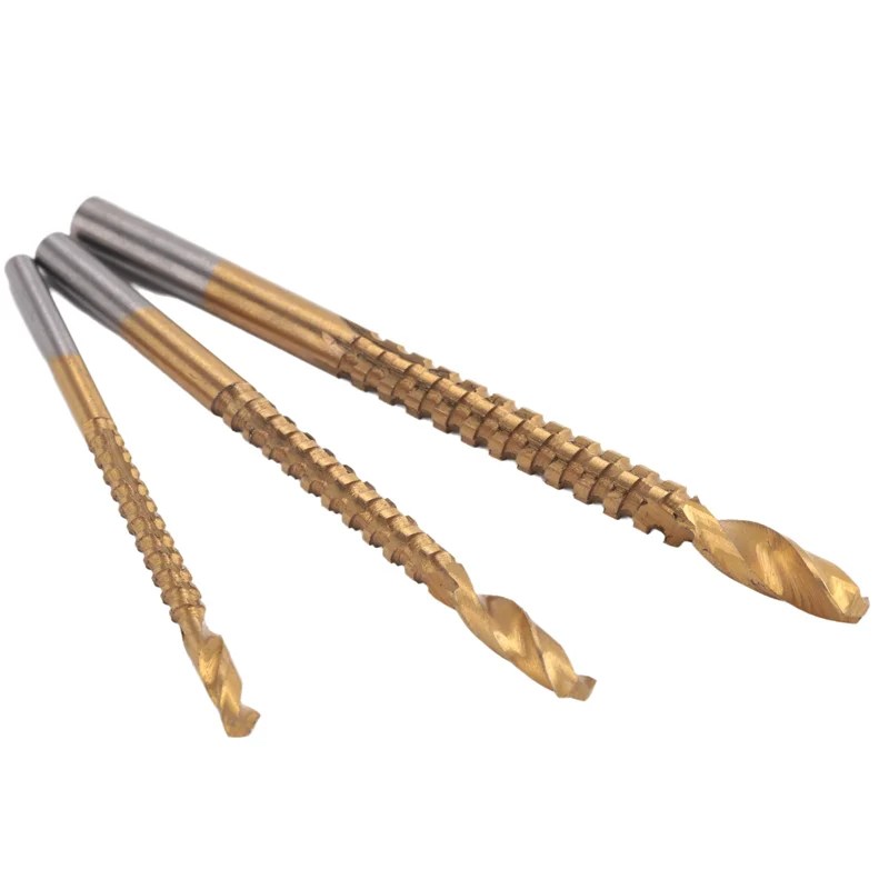 AY03-6 pacote de titânio revestido hss torção bits, 3-8mm serrilhado lado corte bits ferramentas para trabalhar madeira para furos de madeira de metal plástico