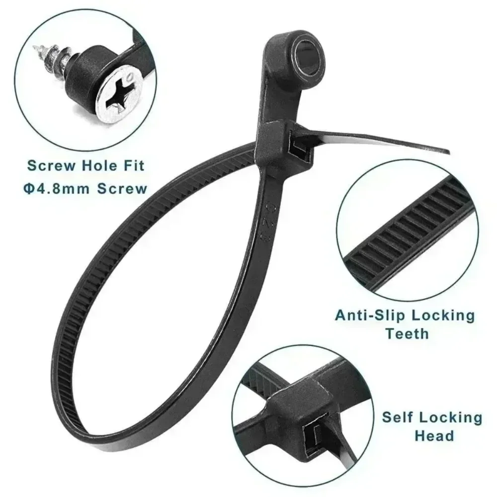 2026 new  100PCS Screw Hole Nylon Cable Ties Multipurpose Duty Adjustable Self-locking Cord Ties Organizer Straps Fastening Loop