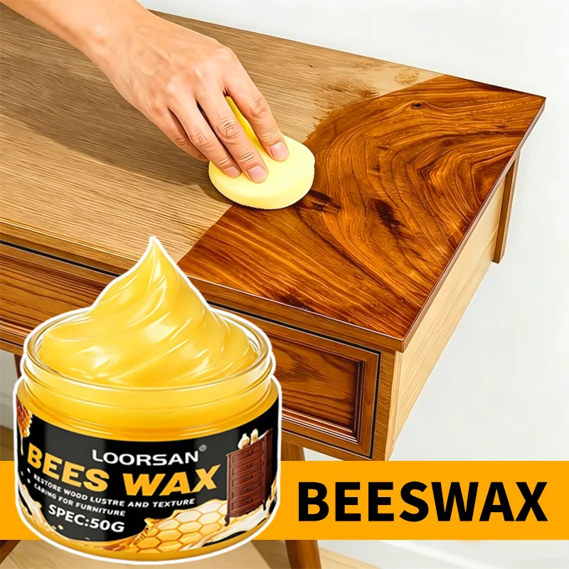 LOORSAN 50g Natural Beeswax Wood Care Wax Furniture Floor Polish Wooden Cabinet Chair Restoration Cream Wood Shine