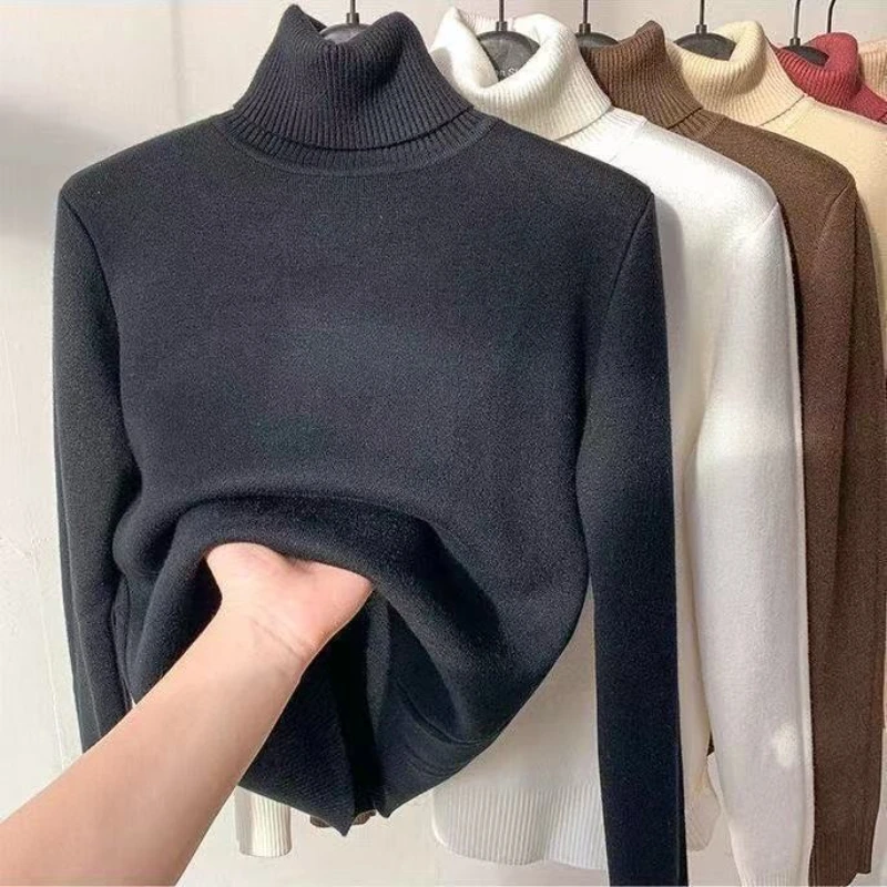 Suéter de cuello alto para mujer, Jersey de punto de manga larga, grueso, cálido, elegante, básico, informal, Tops, Otoño e Invierno