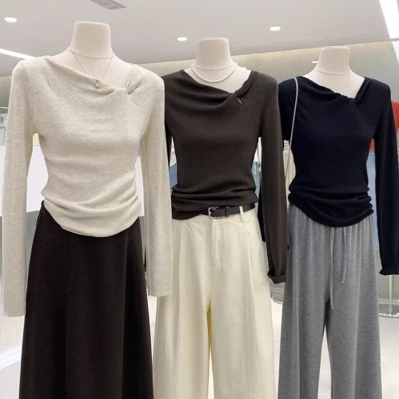 

Корейский вязаный свитер Camisetas, женский топ с длинными рукавами, пуловер, футболки, корейская футболка, осенний топ Roupas Feminina