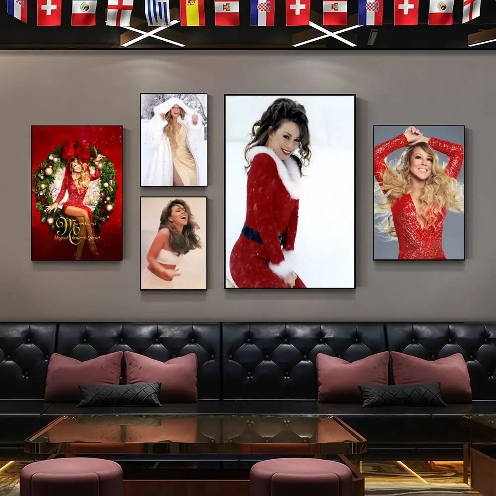 Mariah Carey Merry Christmas Poster Sticker Gallery Prints Self Adhesive Home Decor Decoration Wall Decals Living Room