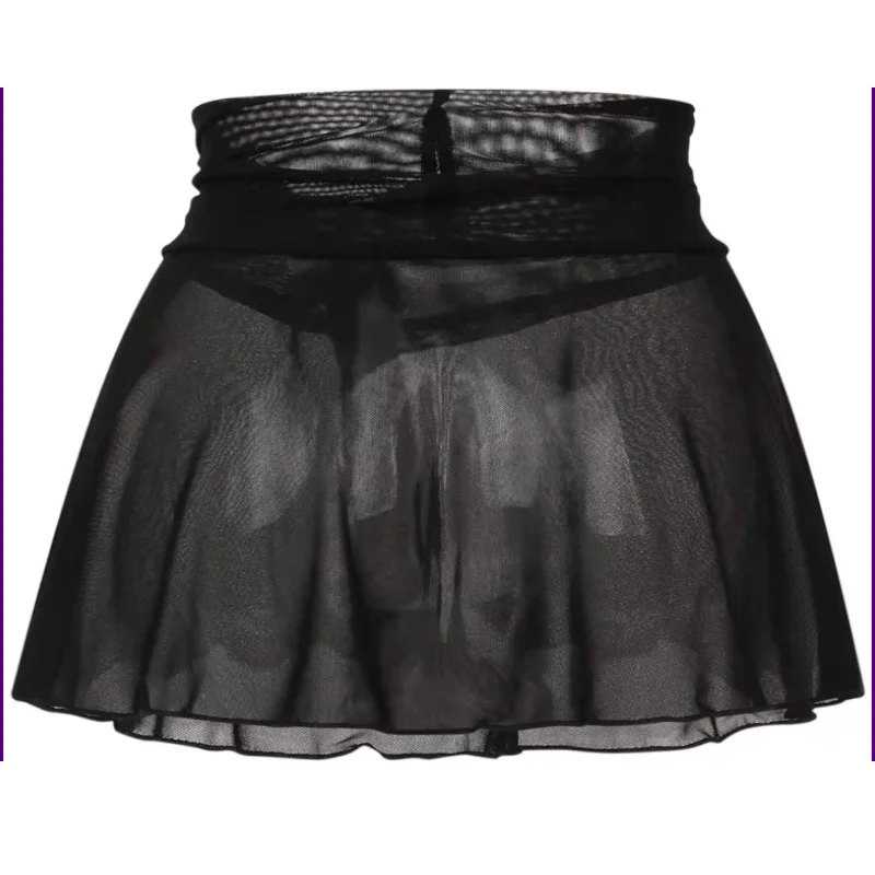 Fato de banho sexy para mulheres, biquíni encobrir, malha saia curta, beachwear translúcido, beachwear de cintura alta