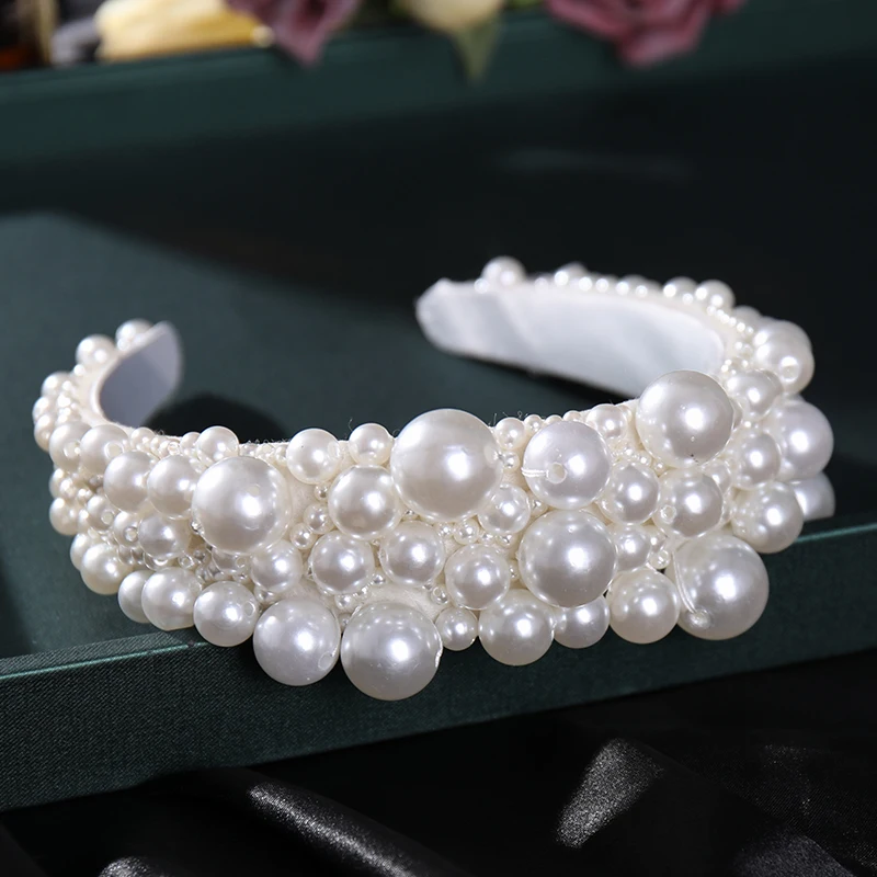 Silver Color Pearl Hairband Headband Tiara Women Korea Elegant Hair Hoop Ornament Bridal Wedding Hair Accessories Jewelry Band