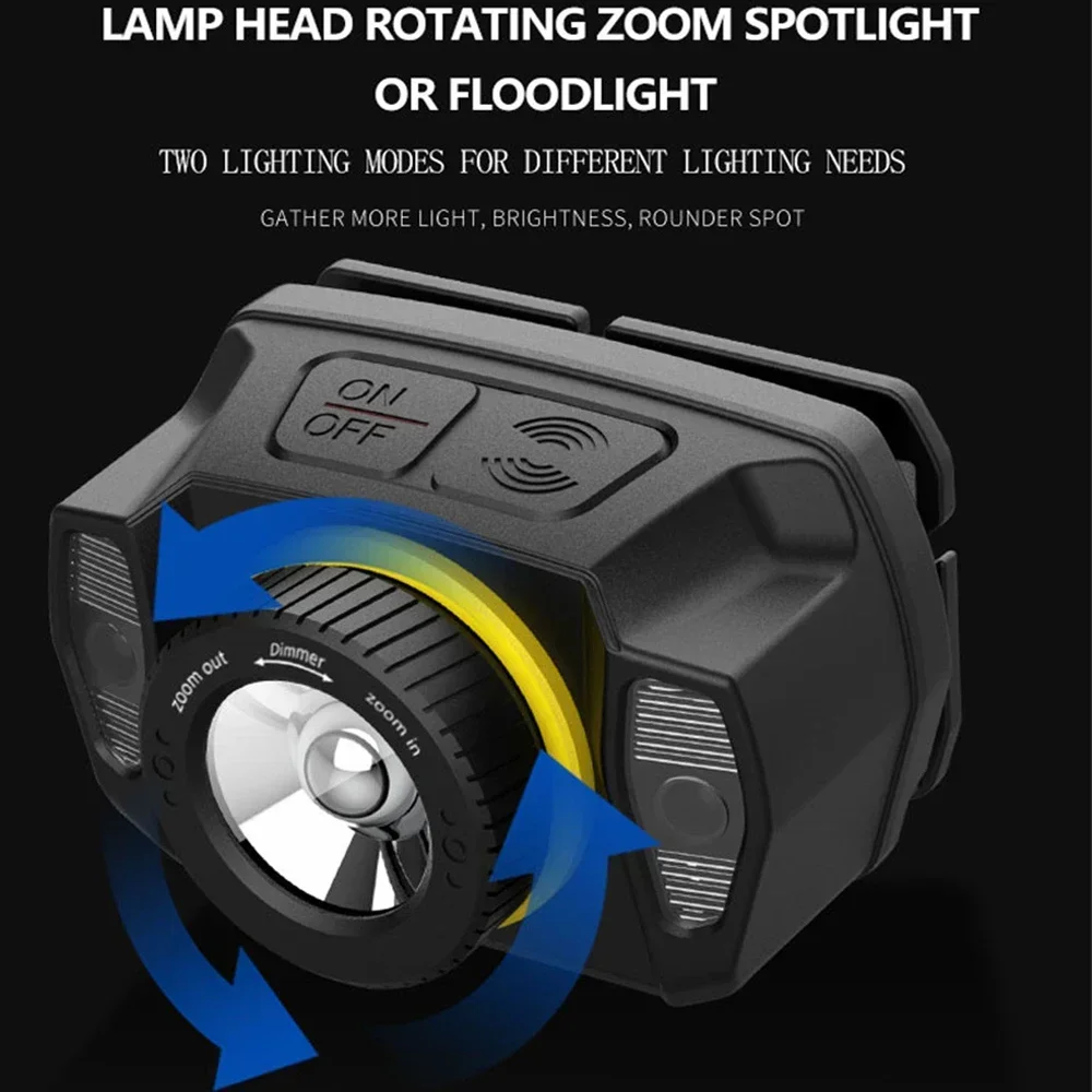 Motion Sensor Headlight XPG LED 400LM Headlamp Rotate Zoom Rechargeable Waterproof Work Light for Camping Fishing Riding Hiking