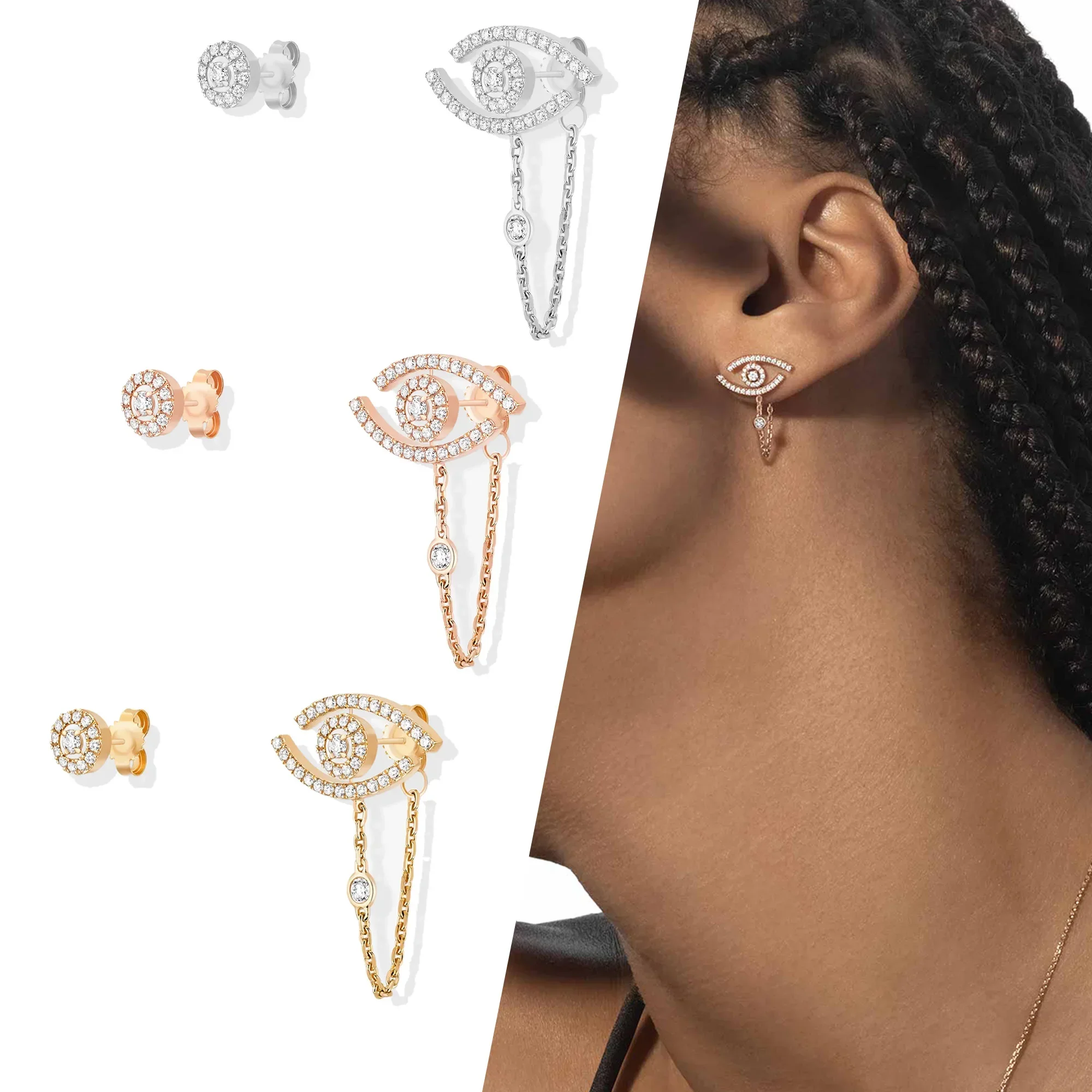 

2025 New Messica Classic Eye Style Asymmetric Diamond Embedding Fashion Luxury Women's Earrings