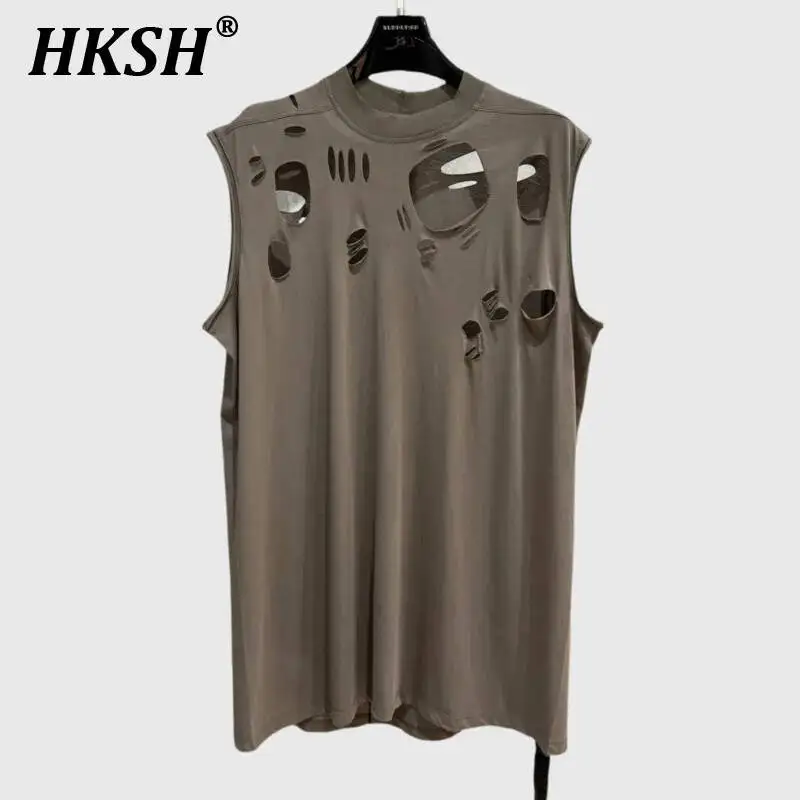 HKSH Spring Summer New Men's Dark Tide Cotton Niche Sleeveless Hollow Out Holes Vest Personalized Trendy Tank Tops Women HK4567