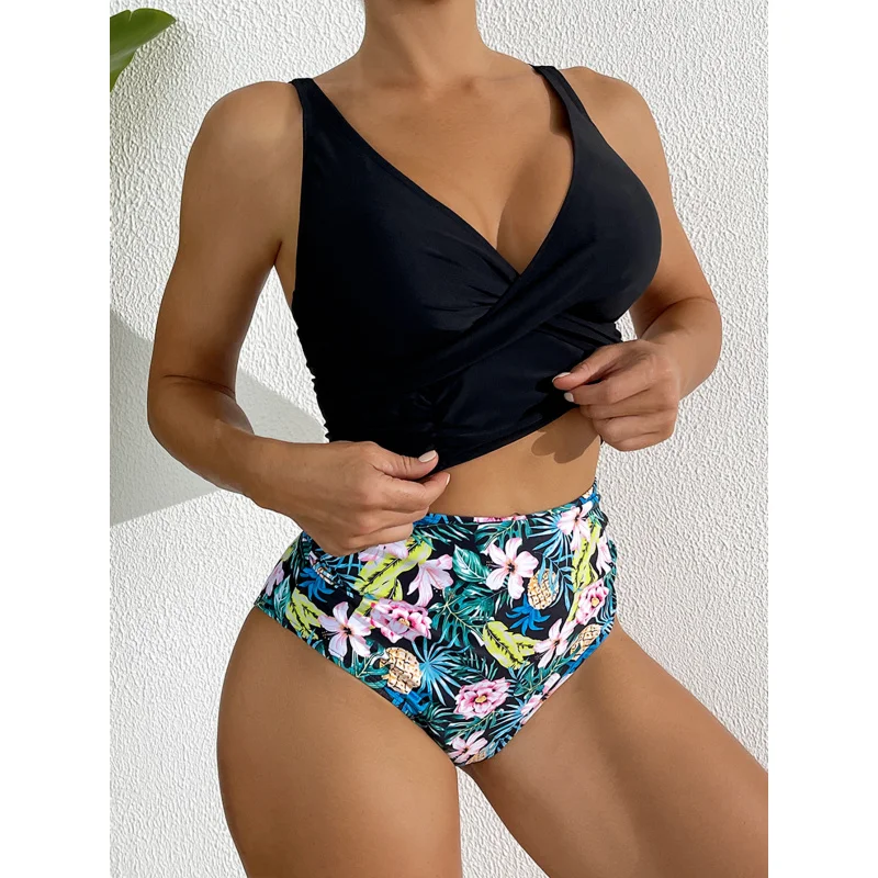 Women's New SwimsuitbikiniSolid Color Backless High-Waisted Sexy Bikini Two-Piece Swimsuit