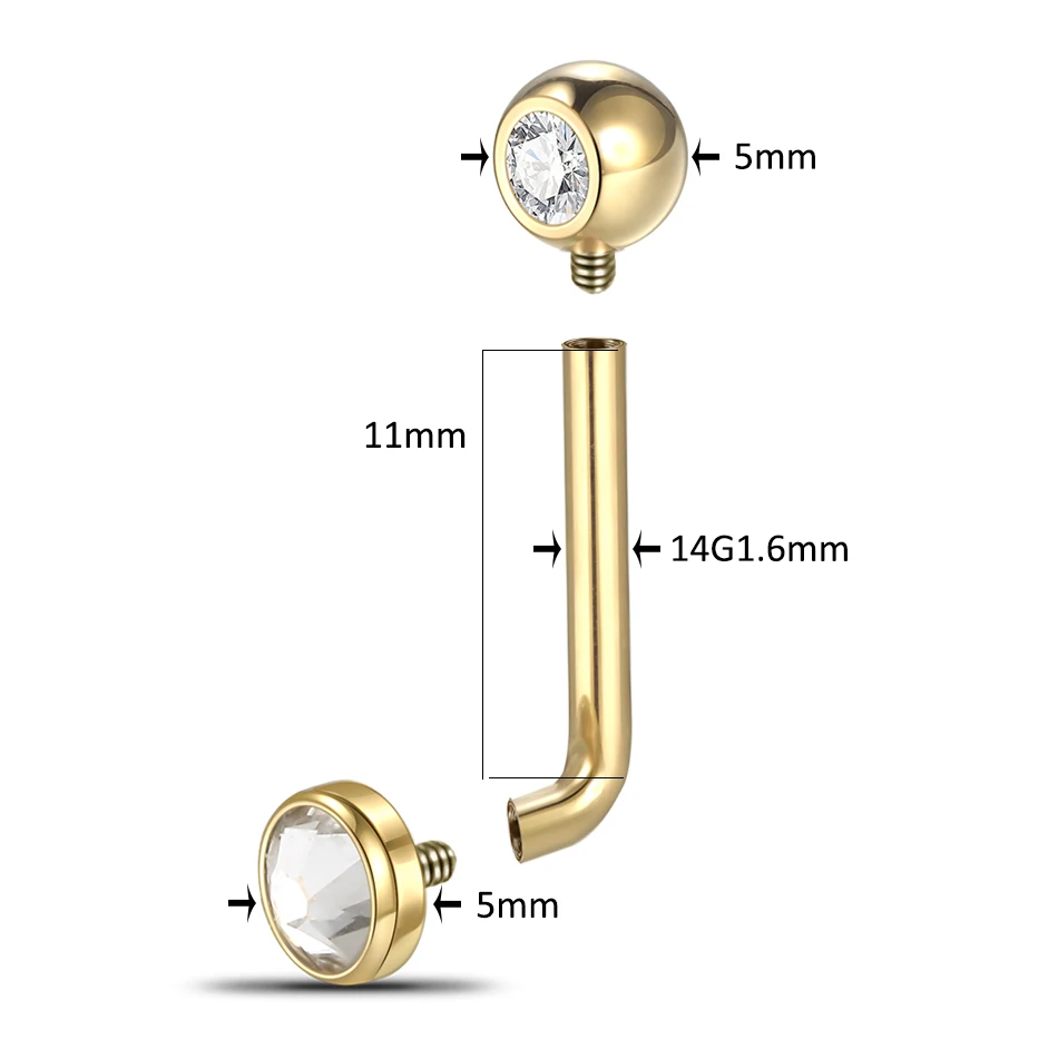 5Pcs/lot G23 Titanium Christina Vertical Hood Piercing Internal Thread CZ Crystal Belly Button Ring Body Piercing Jewelry 14G