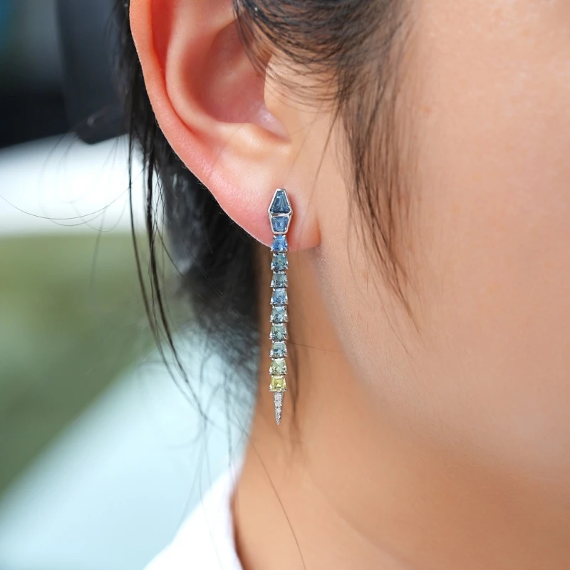 BELLUX Fine Customized Jewelry Collection 18k Gold Material Set with Natural Colored Gemstones Blue Green Snake Earrings