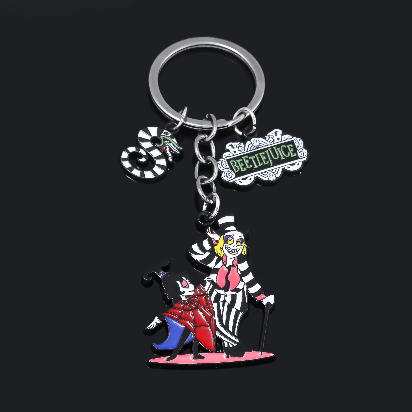 Halloween Beetle juice Enamel Keychain Pendants Skeleton Coral Snake Beetle Cosplay Keyring Men women Jewelry Accessories Gift