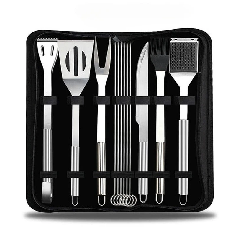 

portable BBQ Grill Tools Set Extra Thick Stainless Steel Fork,Spatula& Tongs-Injector-Complete BBQ Perfect Grill Gifts for Men