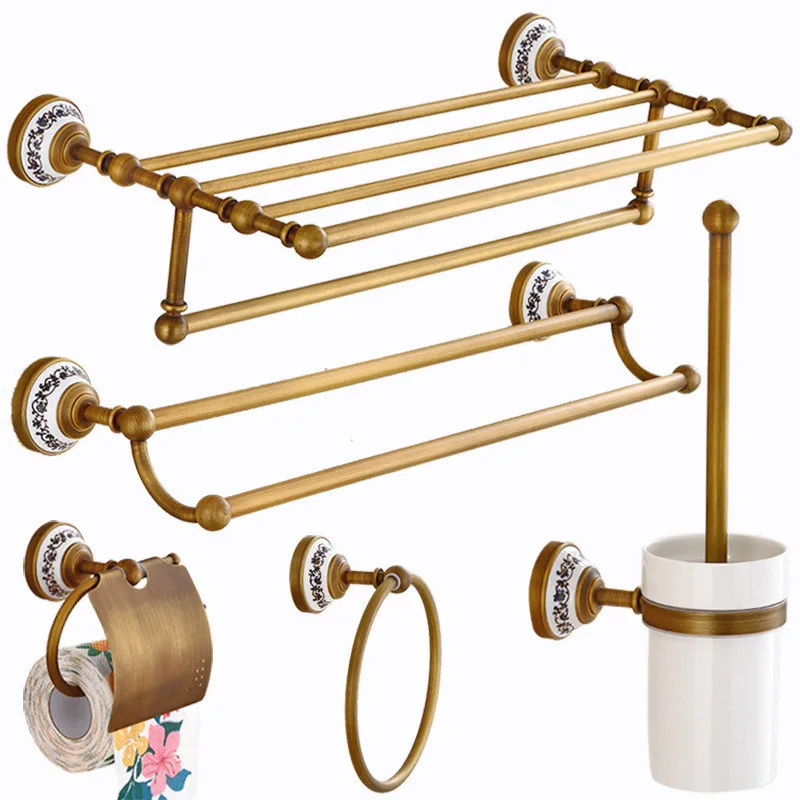 Imagem -06 - Antique Brass Toalheiros Acessórios do Banheiro Prateleira Paper Holder Toilet Brush Holder Toalha Hanger Ganchos Banho Hardware