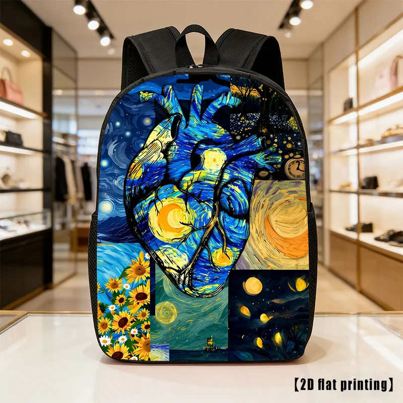 A Unisex Backpack Featuring Van Gogh'S Starry Night Design, Lightweight And Spacious, Equipped with Adjustable Shoulder Straps