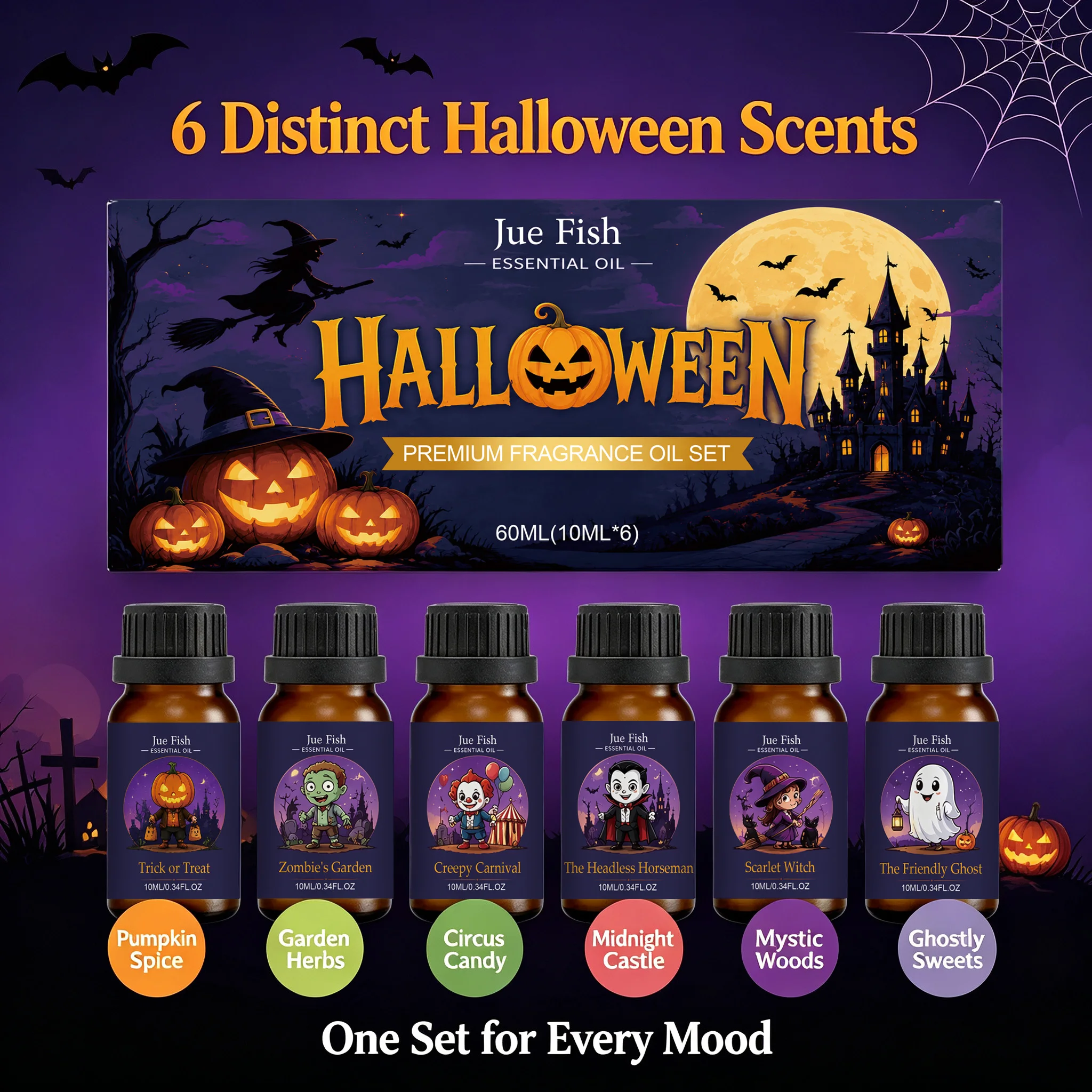 Halloween Essential Oil Set Natural Plant Extract Water Soluble Fragrance Oils for Diffuser Humidifier Home Fall Aromatherapy