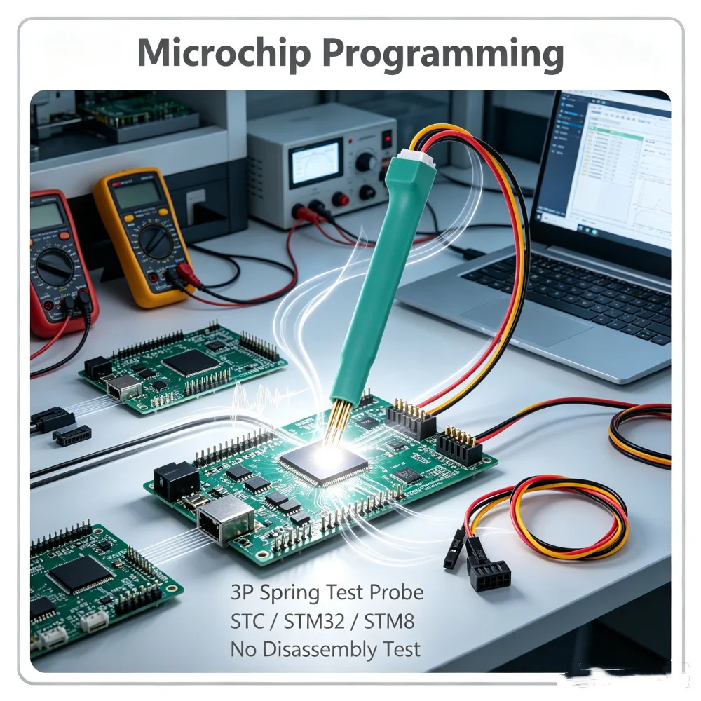 2.54mm disassembly-free Handheld micro chip spring probe, programming and read-write test probe STC/STM32/STM8 programming