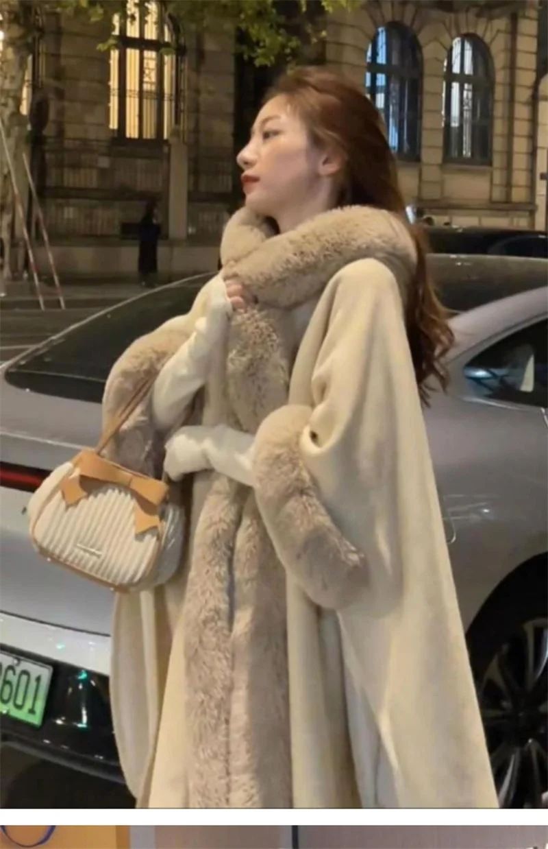 Large Fur Collar Shawl for Women in Winter 2023 Shenzhen European Popular Mid Length Cape Thickened Cape Christmas Year Fur Coat