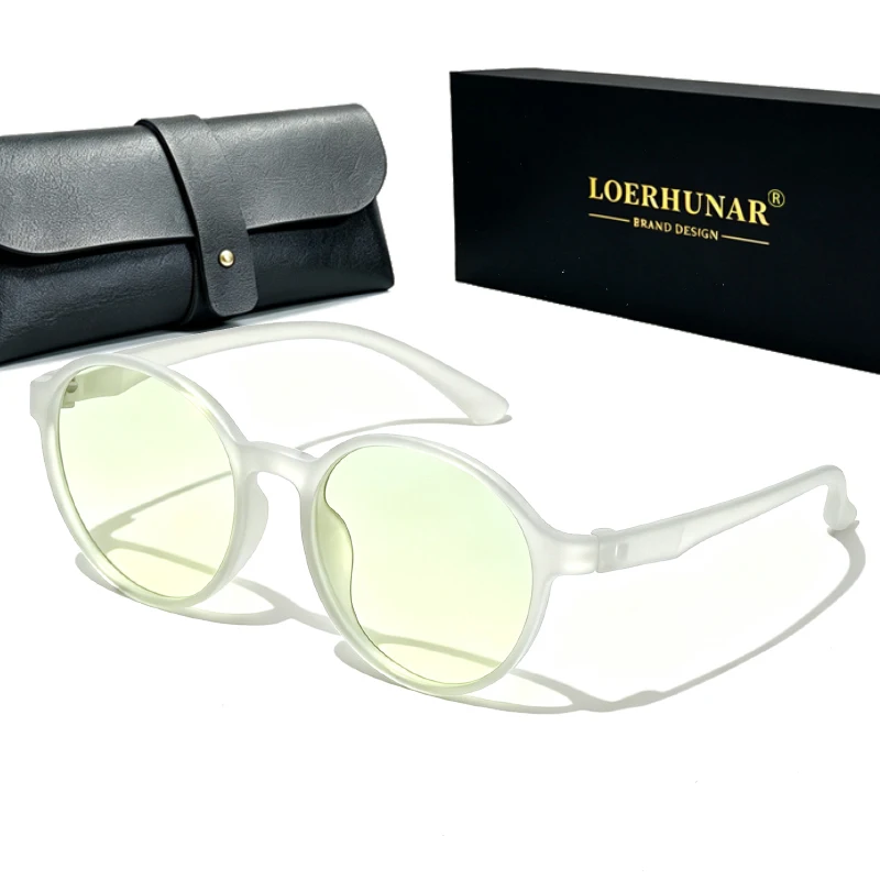 LOERHUNAR Round Blue Light Blocking Glasses with Light Yellow Lens for Better Sleep Lens for Long Time Working Glasses Men Women