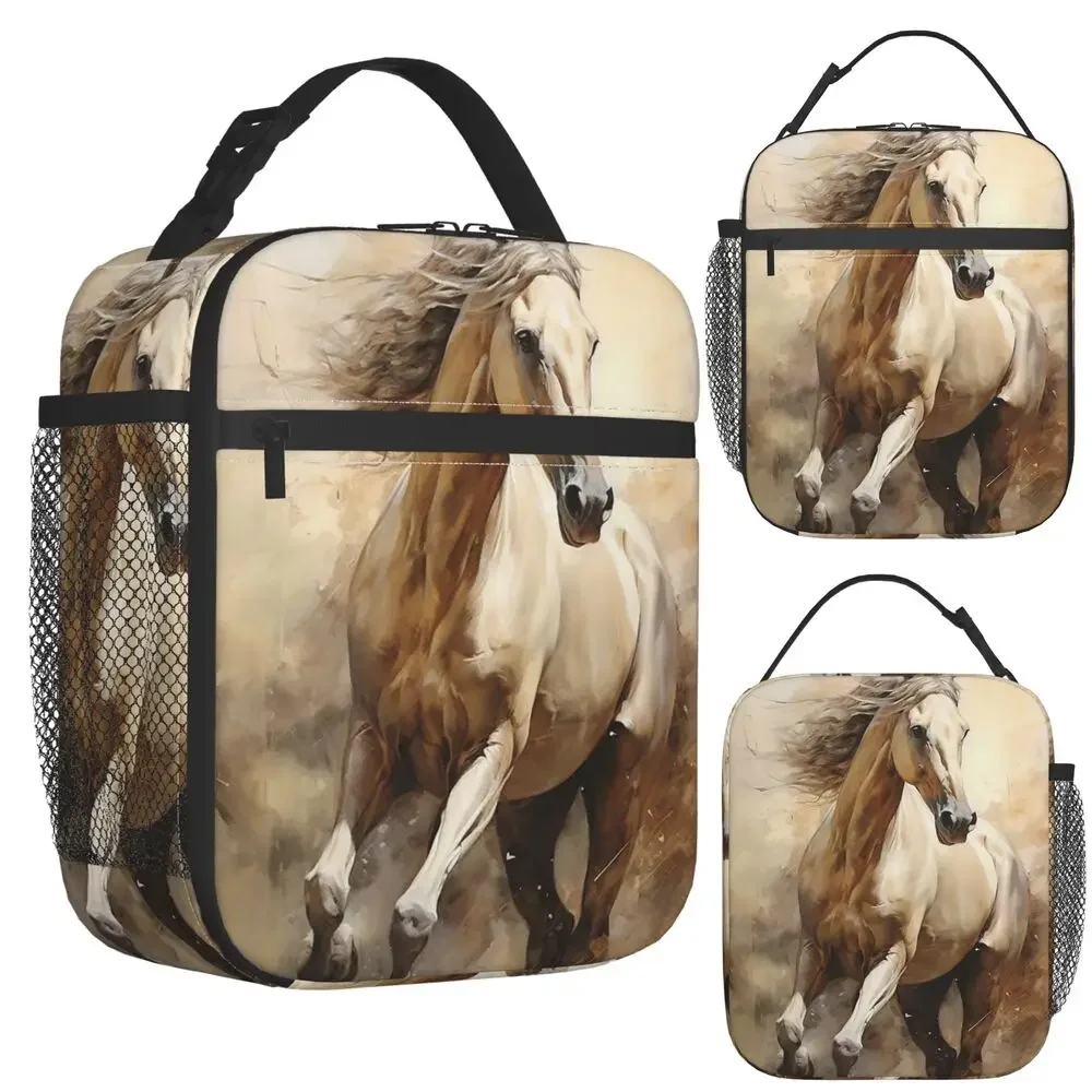 Horse Galloping In The Desert Illustration Insulated Lunch Bag for Kids School Cooler Thermal Food Box Tote  Lunch Boxes
