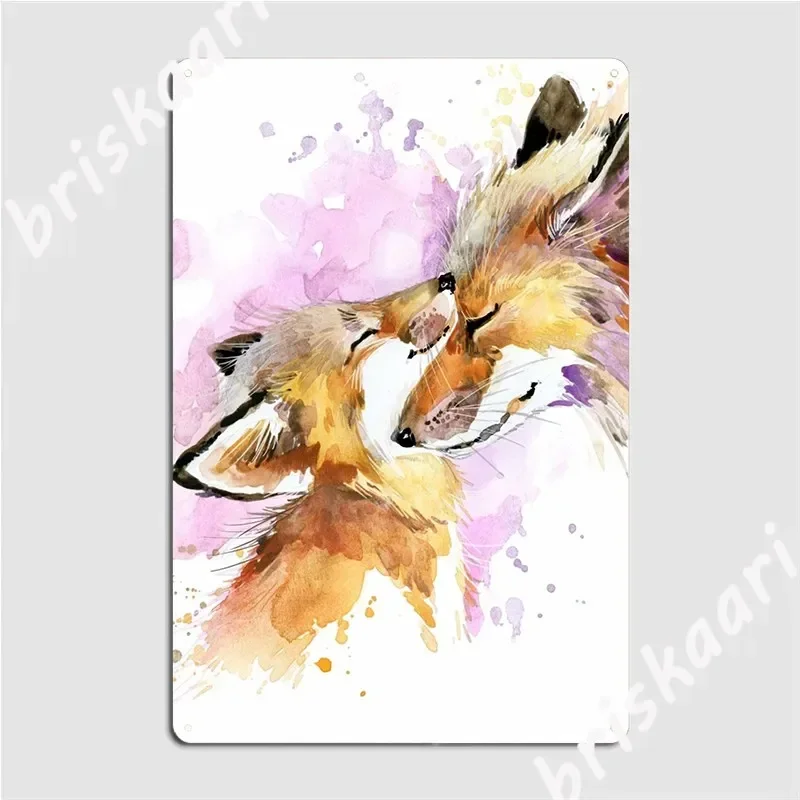 Beautiful Fox Mother And Cub Watercolour Design Metal Sign Wall Decor Wall Plaque Home Custom Kitchen Tin Sign Poster
