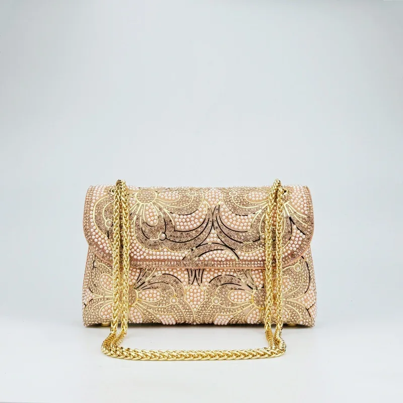 

Retro Suower Pearl Evening Clutch Bag Chain Handle Soft PU Lined Ladies Handbag Diamond Embedded Faionable Transoceanic ...