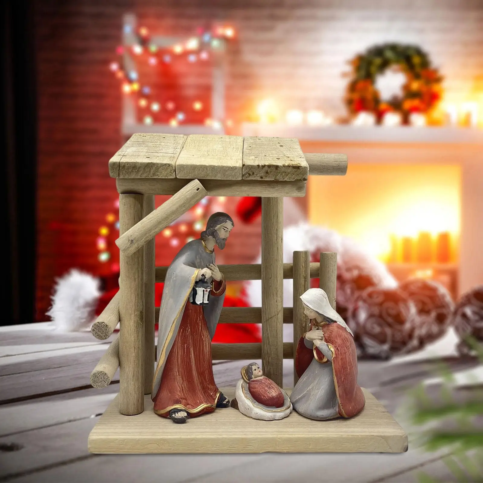 Christmas Manger Nativity Ornament Resin Collectibles Statue Craft Holy Family