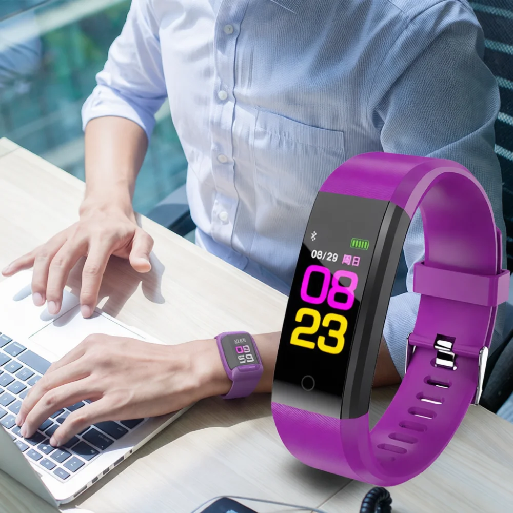 115Plus Color Screen Smart Watch Heart Rate Blood Pressure Monitor Fitness Tracker Sport Bracelet Waterproof Unit