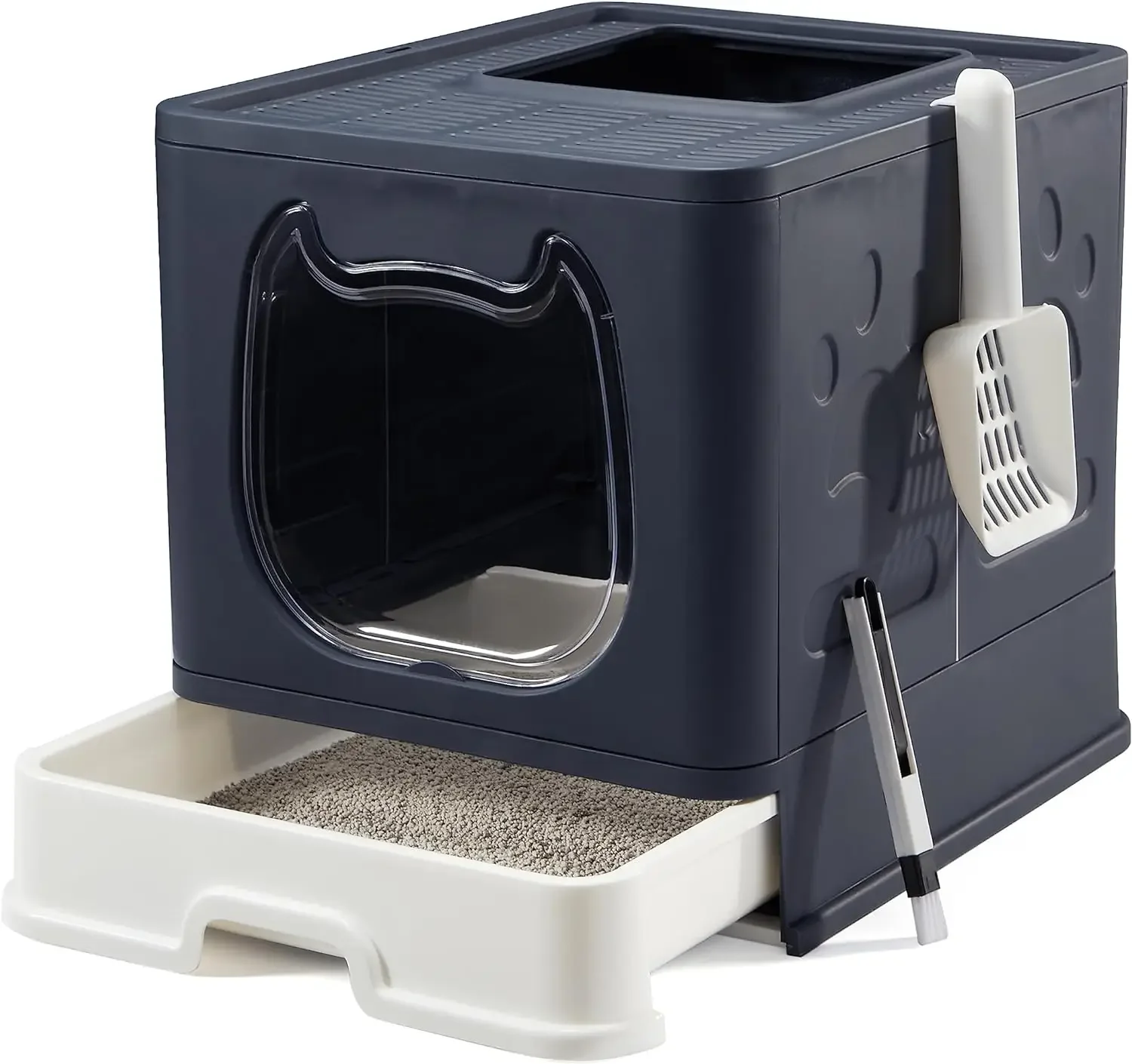 Box with Lid Foldable Enclosed Kitten Potty with Cover Front Entry and Top Exit Cat Litter Boxes Drawer Type Easy Clean No Odor