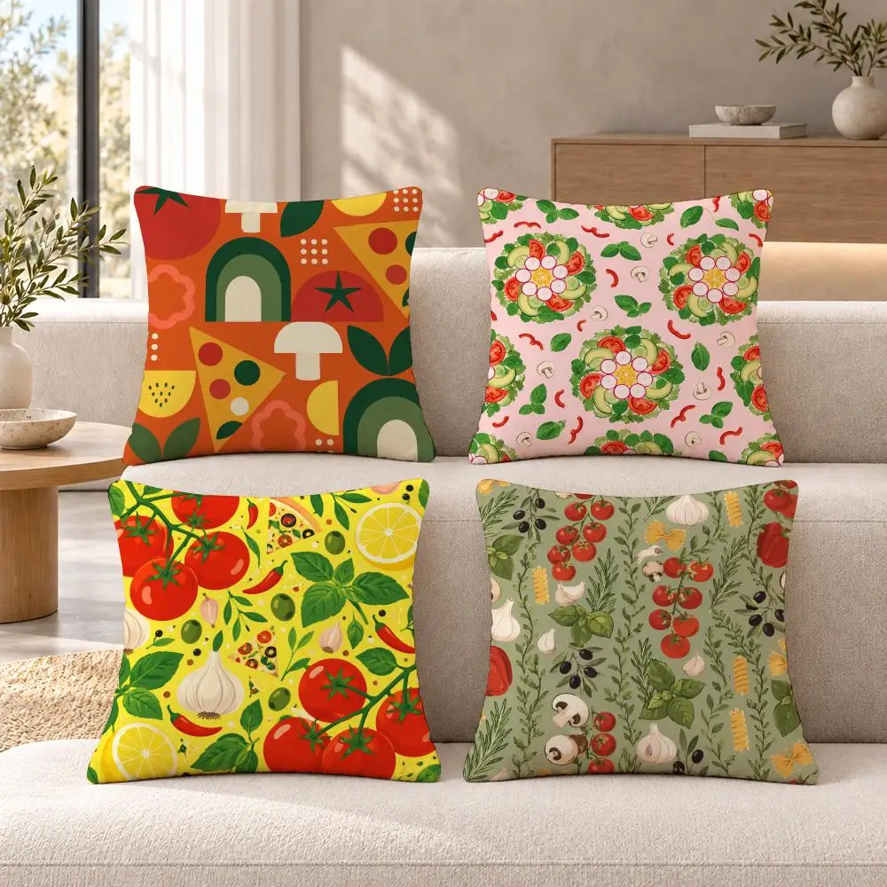 Pattern Food P-Pizzas Pasta Tomato Cushion Cover Soft Short Plush Sofa Bedroom Den Car Dorm Decor Gifts