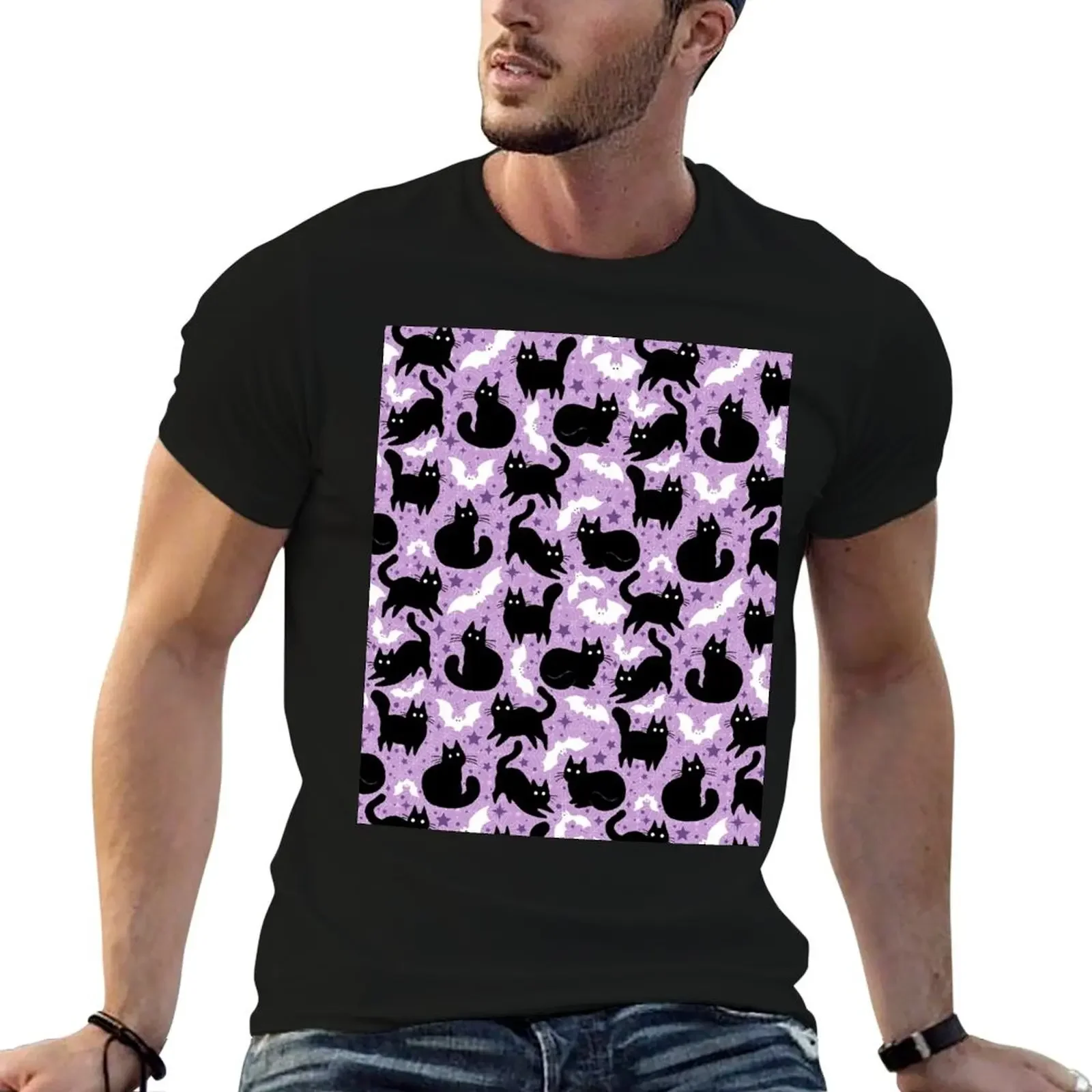 Black Cats and Bats Lavender T-Shirt plain graphic tee shirt cheap stuff korean fashion tee shirts for men