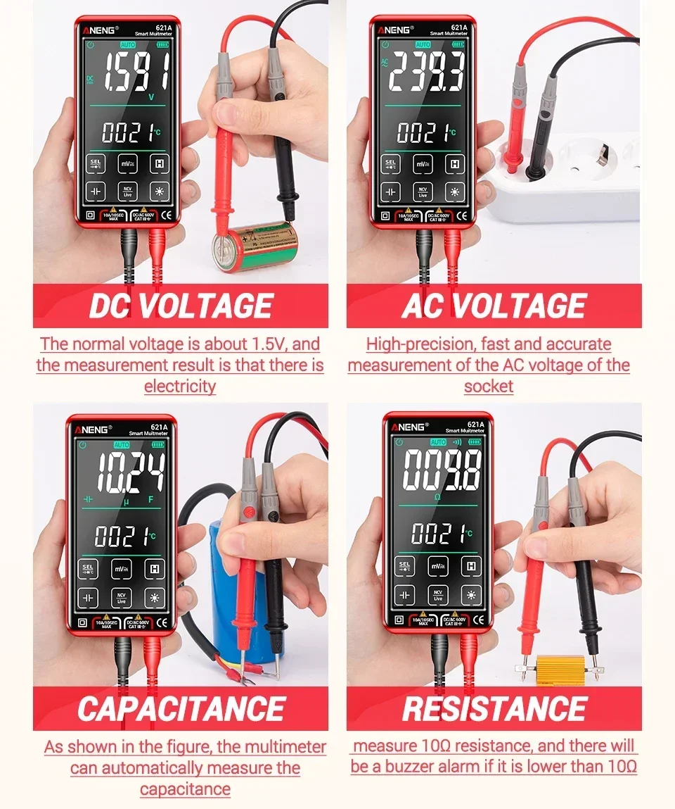 ANENG 620C/621A Digitales Multimeter AC/DC Spannungs- und Strommessgerät 6000 Anzeigen NCV Temperatur Kapazität Widerstand Frequenz ﻿ – Detail 22