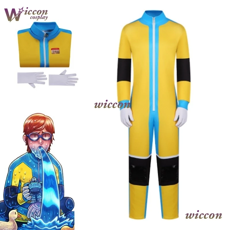 

Костюм-комбинезон Waterboy для косплея по игре Comic Game Dis Patch, желтый боди для мужчин, повседневный костюм для отдыха, униформа для вечеринки на Хэллоуин