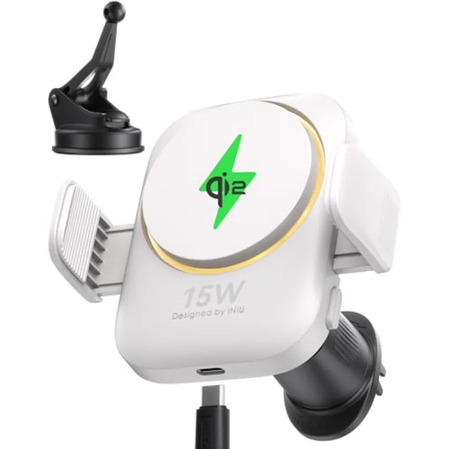 

Qi2 Certified 15W Car Phone Holder Wireless Charger Ultra-Stable 22N for MagSafe Car Mount Charger with Cooling Fins and RGB Li
