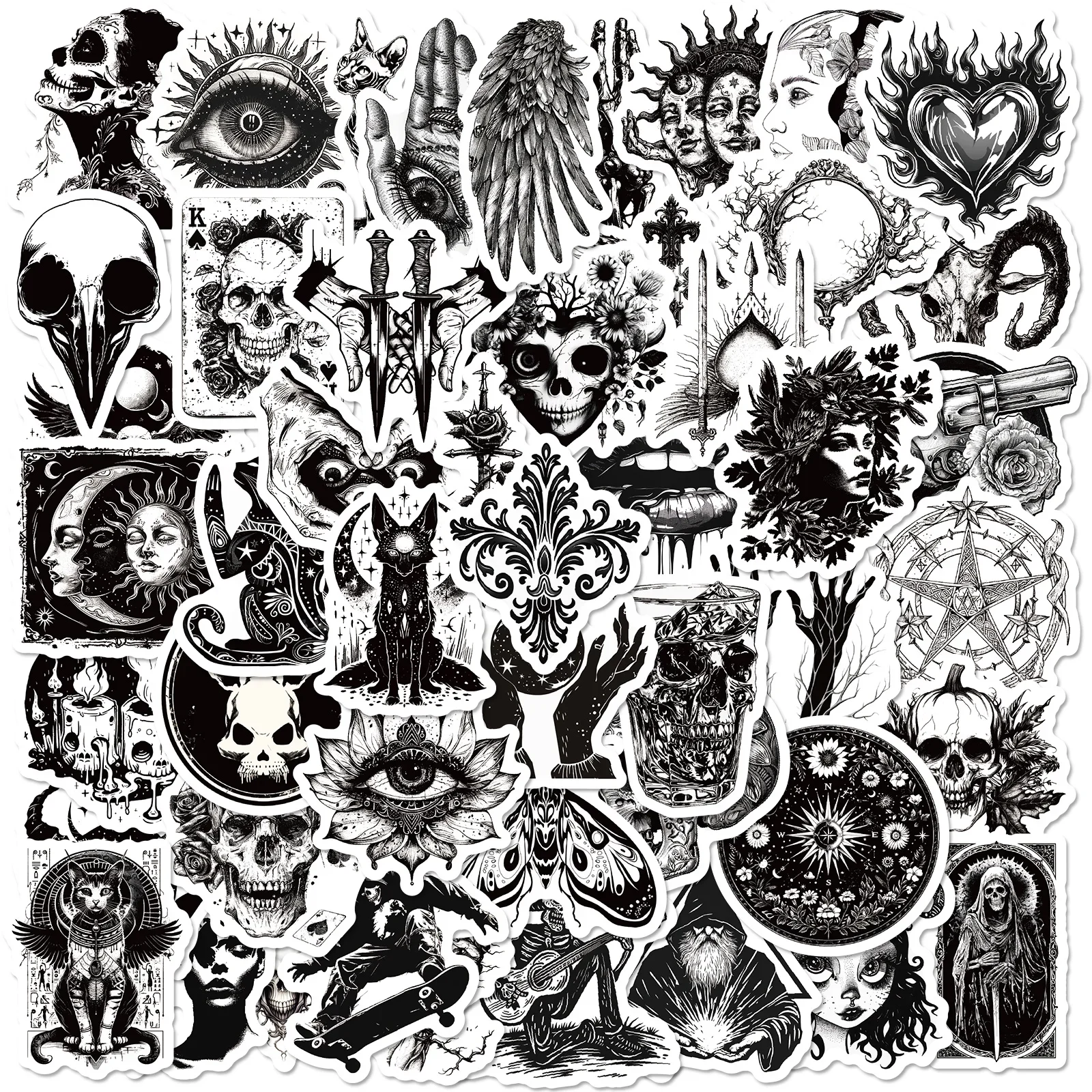 Gothic Stickers,Goth Skull Stickers,Dark Stickers Waterproof Vinyl Stickers for Kids Notebook Bicycle Fridge Guitar Sticker Toy