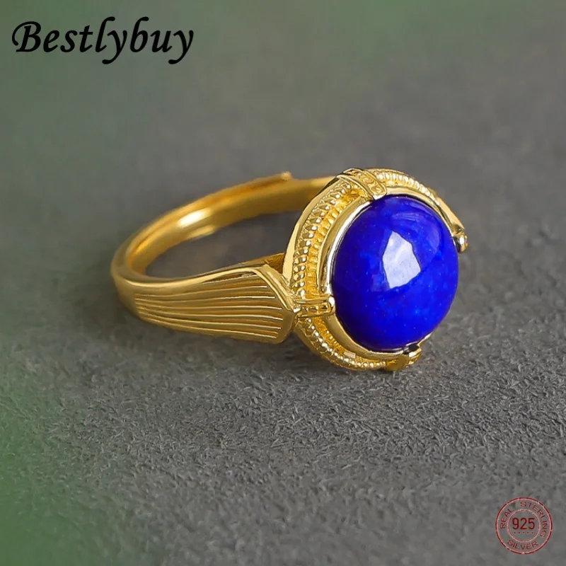 

Charm luxury 925 Sterling Silver Inlaid With Natural lapis Lazuli Geometric Ring For Women's French High-end Jewelry