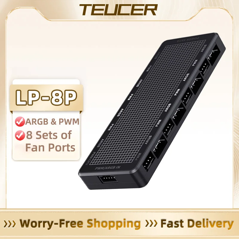 TEUCER 1 To 8 5V 3 Pin ARGB Controller Cooling Fan Hub PWM Fan Hub PWM ARGB Fan Hub for 5V Addressable ARGB Computer PC Case Fan