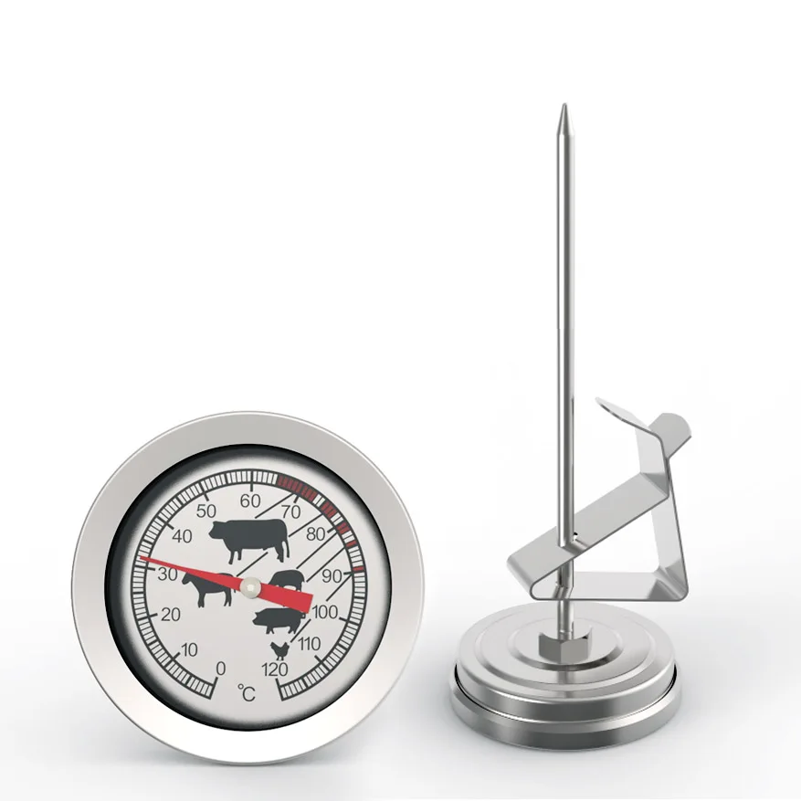 Digital food thermometer for cooking meat, for oven, barbecue, grill, timer function with probe, calorimeter