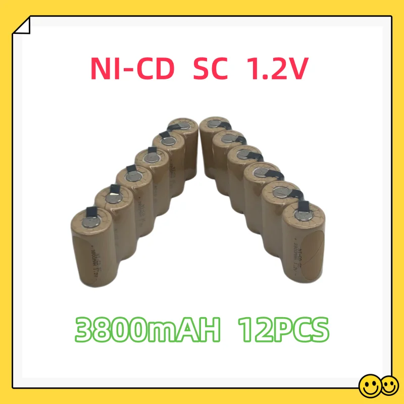 New 100% Electric Drill SC Batteries 1.2V 3800mAh Sub C Ni-Cd Rechargeable Battey With Tab Power Tool NiCd SUBC Cells