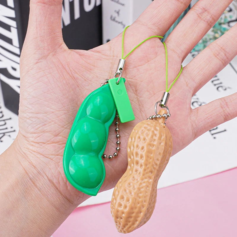 Decompression Squeeze Dinosaur caterpillar Pea Bean Peanut Anti-stress Fidget Toy With Key Chain Pendant Stress Relieve Toy 1Pcs