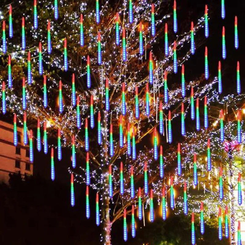 Guirnalda de luces Led de lluvia de meteoritos, 8 tubos, guirnaldas de calle, árbol de Navidad