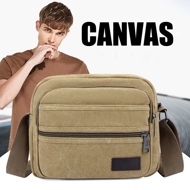 Retrocanvas Men's Casual Shoulder Bag Multi-pocket Large-capacity Personal Pocket Messenger Multi-zipper Tool Small