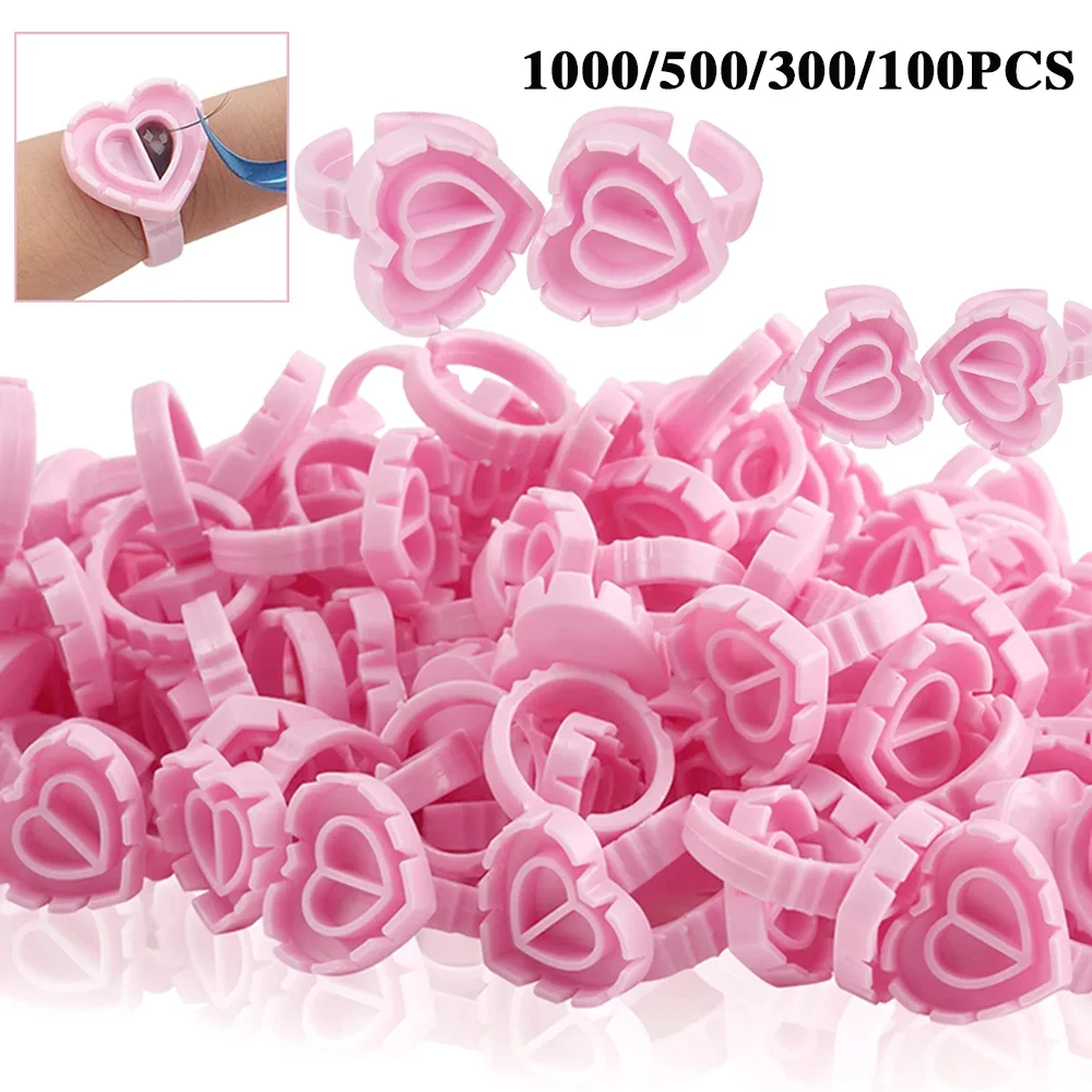 1000/500/100PCS Tattoo Ring Cups Eyelash Extension Glue Ring Caps Heart-shaped Pigment Container Eyelash Makeup Tattoo Supplies