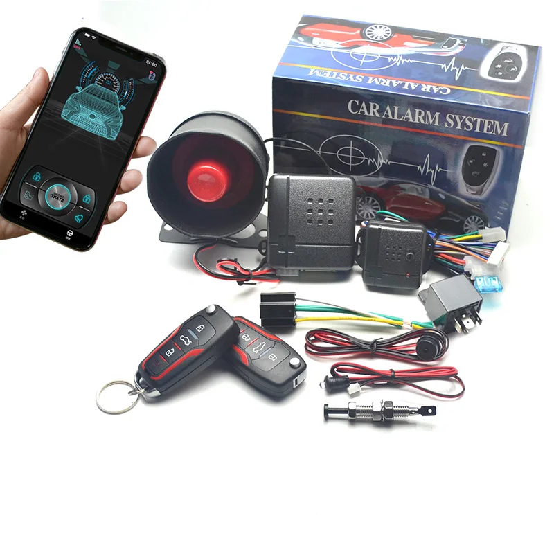 Universal Car Anti Theft Alarm System Horn Warning Alarm Keyless Entry System Mobile App Remote Control 2 Remote Controls