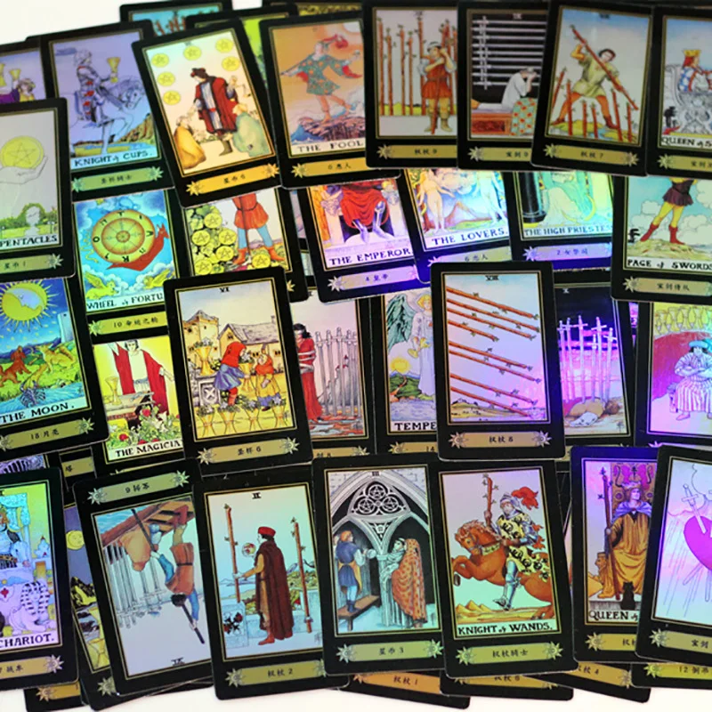 High Quality Holographic Tarot Cards Board Game 78 PCS Shine Cards Full English Edition For Astrologer English Rules Child Gifts