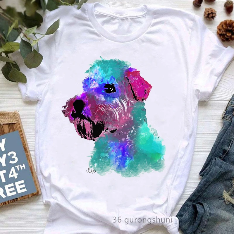 Wheaten Terrier Watercolor Pet Portrait Print Tshirt Women Clothes 2022 Funny Dogs Lover T Shirt Femme Harajuku Shirt Streetwea