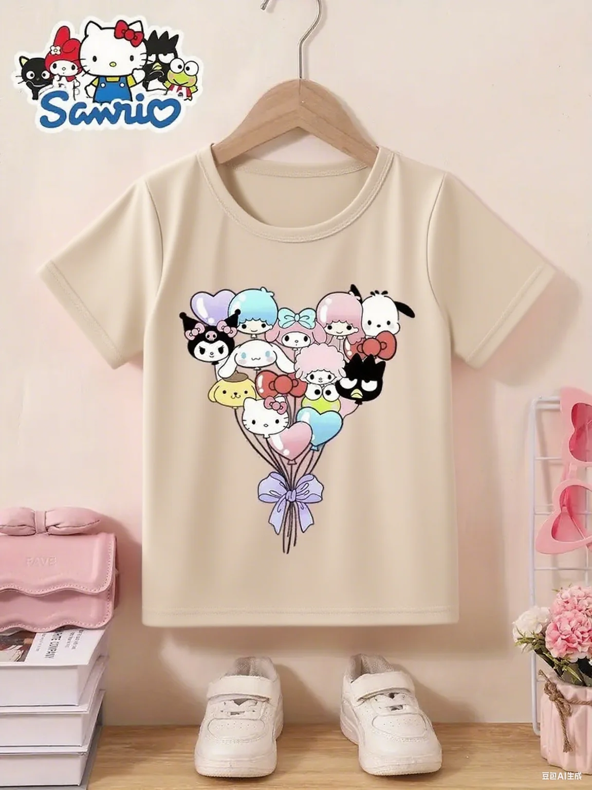 

Sanrio Character Heart Bouquet Cotton T Shirt Lovely Cartoon Group Print Brand Streetwear Print New Arrival Tee S-4XL