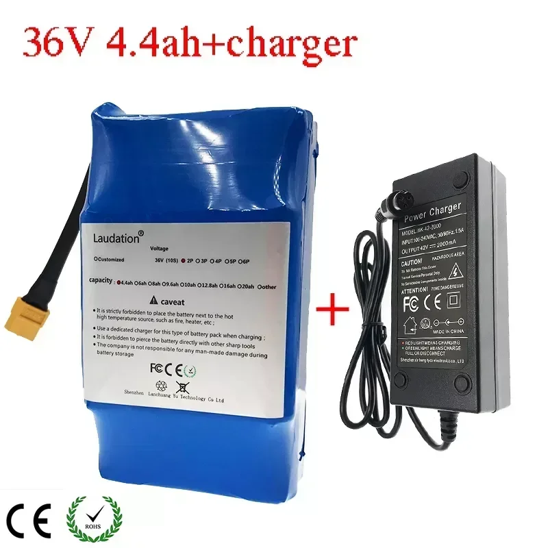 Laudation 36V 4.4ah Lithium Battery Universal Electric Scooter Balance Battery Self-Balancing for 10S 2P with 42V 2A Charger