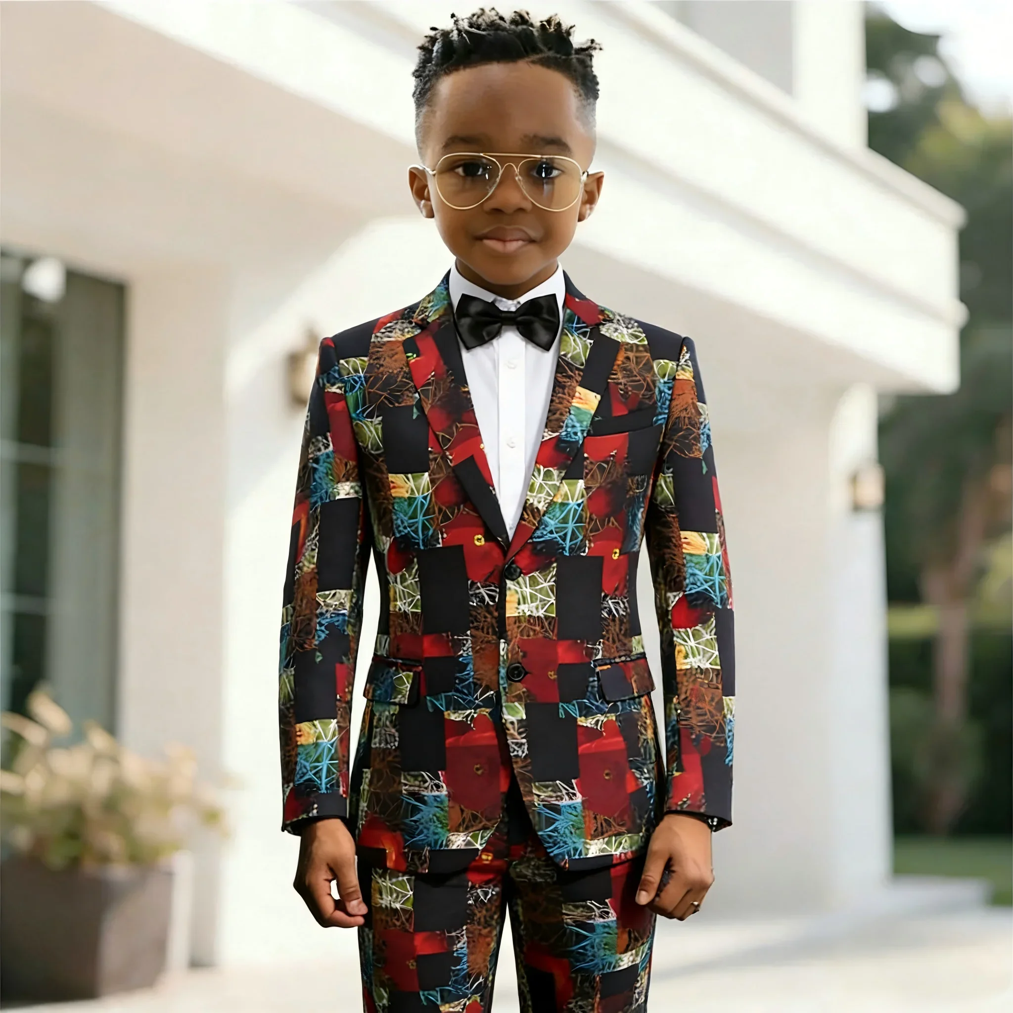 

Suit Boys Wedding Tuxedo Patterned Jacket Pants 2 Piece Set Formal Clothes Holiday Party Blazer Kids Custom Outfit