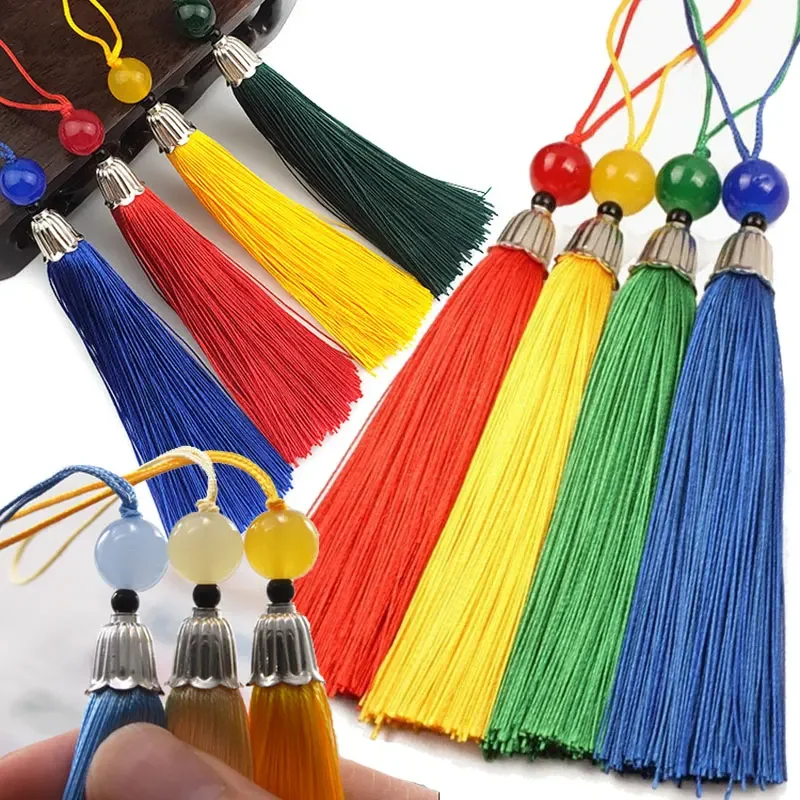 2/5pcs 15CM Mini TasselsFringe Silky Handmade Soft Mixed Color Bead Pendants Tassels For DIY Crafts Bookmark Keychain Decor