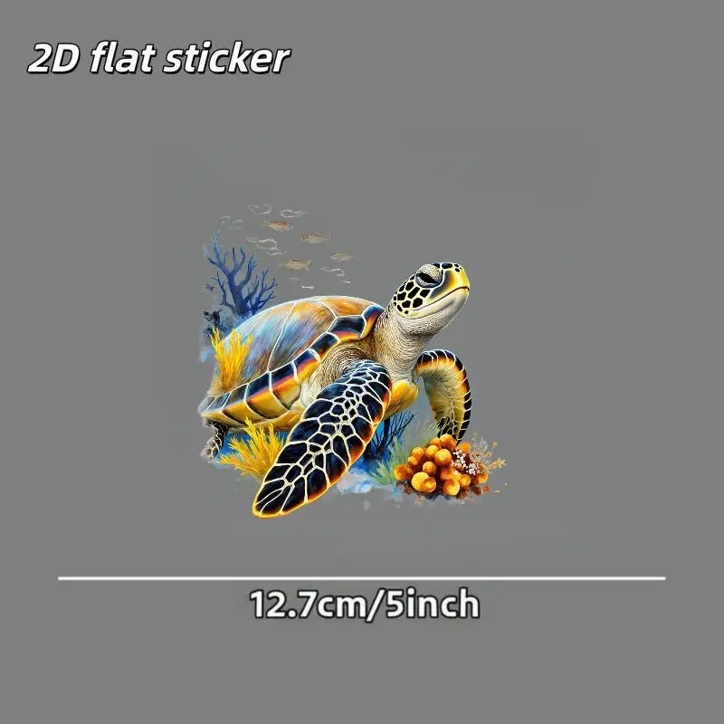 

1Pc 2D Flat Colorful Sea Turtle Vinyl Sticker, Underwater Scene Waterproof Decal for Car Window, Body & Skateboard